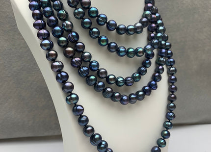 40 Inches Hand Knotted 9-10 mm Potato Peacock Color Freshwater Pearl Necklaces Long Pearl Necklace #1677
