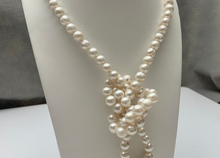 40 Inches Hand Knotted 8-9 mm or 9-10 mm Potato Natural White Color Freshwater Pearl Necklaces Long Pearl Necklace #1679
