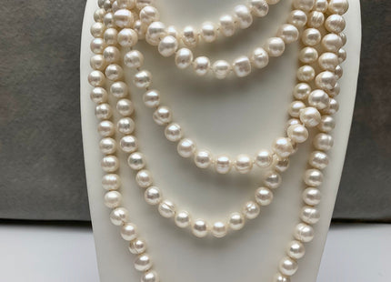 40 Inches Hand Knotted 8-9 mm or 9-10 mm Potato Natural White Color Freshwater Pearl Necklaces Long Pearl Necklace #1679