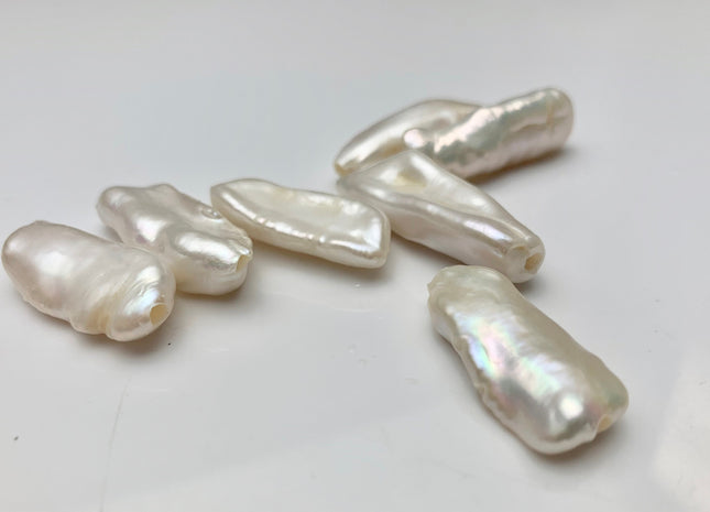 One Piece 10-13x26-33 mm AAA Large Hole Natural White Biwa Stick Pearl Beads Hole Size 2.2 mm High Luster Large Hole Biwa Pearl #1675
