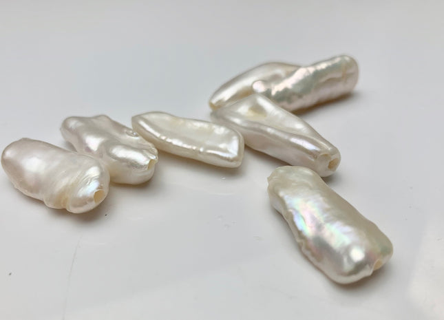 One Piece 10-13x26-33 mm AAA Large Hole Natural White Biwa Stick Pearl Beads Hole Size 2.2 mm High Luster Large Hole Biwa Pearl #1675