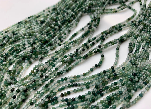 2.5 mm Faceted Round Tiny Moss Agate Gemstone Beads 13 Inches Strand #2502