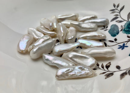 One Piece 10-13x26-33 mm AAA Large Hole Natural White Biwa Stick Pearl Beads Hole Size 2.2 mm High Luster Large Hole Biwa Pearl #1675