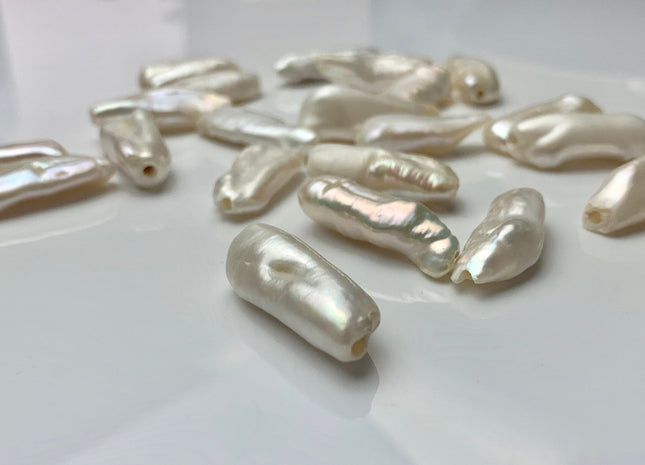 One Piece 10-13x26-33 mm AAA Large Hole Natural White Biwa Stick Pearl Beads Hole Size 2.2 mm High Luster Large Hole Biwa Pearl #1675