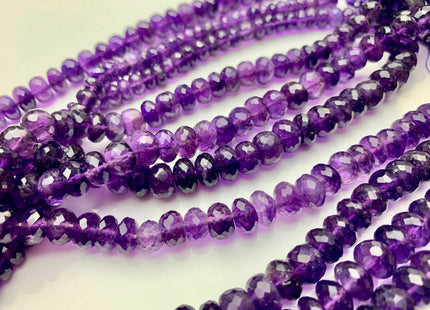6mm 7mm 8mm AAA Top Quality 100% Natural Faceted Rondelle Amethyst Gemstone Beads Genuine Natural Amethyst Beads 8 Inches Strand #2082