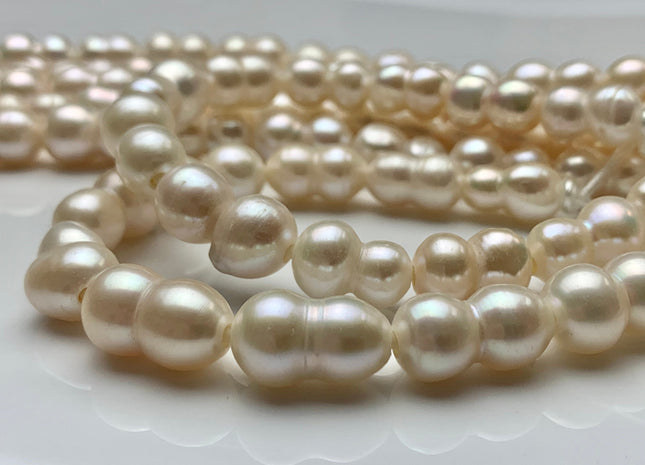 9x12-16 mm Large Hole Natural White Peanut Shape Freshwater Pearl Beads Hole Size 2.2 mm Genuine Natural White Large Hole Pearls # 1698