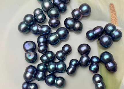 9x12-16 mm Large Hole Peacock Color Peanut Shape Freshwater Pearl Beads Hole Size 2.2 mm Genuine Peacock Color Large Hole Pearls # 1700