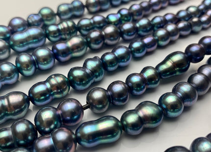 9x12-16 mm Large Hole Peacock Color Peanut Shape Freshwater Pearl Beads Hole Size 2.2 mm Genuine Peacock Color Large Hole Pearls # 1700