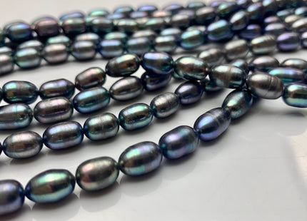 6x9-12 mm Peacock Color Freshwater Pearls Long Rice/Oval Shape Pearl Beads Genuine Peacock Freshwater Pearls. #1702