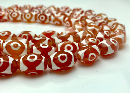 5 PIECES 12x18 mm Orange And White Faceted DZI Tibetan Eye Agate Faceted Barrel Drum Shape Gemstone Loose Beads #2395