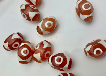 5 PIECES 12x18 mm Orange And White Faceted DZI Tibetan Eye Agate Faceted Barrel Drum Shape Gemstone Loose Beads #2395