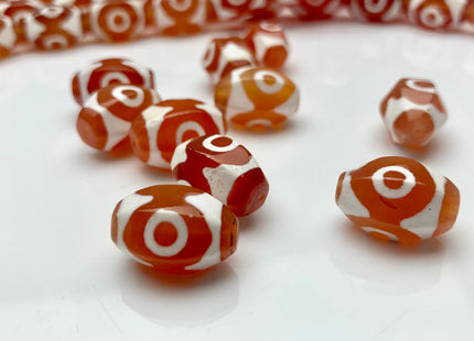 5 PIECES 12x18 mm Orange And White Faceted DZI Tibetan Eye Agate Faceted Barrel Drum Shape Gemstone Loose Beads #2395