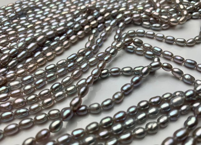 3.5-4x5-6 mm AAA Tiny Gray Color Rice / Oval Shape Freshwater Pearls Genuine Smooth And Shiny Freshwater Pearl Seed Beads #1409