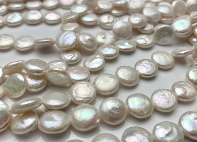 9-11 mm OR 12-13 mm AAA High Luster Natural White Flat Coin Freshwater Pearl Beads Genuine Natural White Freshwater Coin Pearls #1706