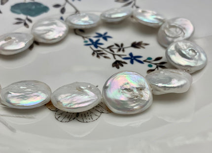 15-23mm Natural White Large Coin Freshwater Pearl Beads Large Size Flat Coin Pearls #1709