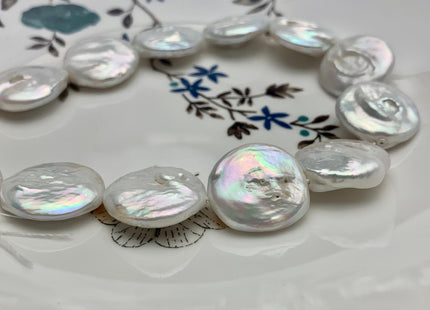 15-23mm Natural White Large Coin Freshwater Pearl Beads Large Size Flat Coin Pearls #1709