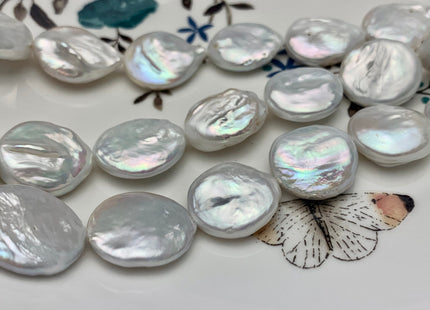 15-23mm Natural White Large Coin Freshwater Pearl Beads Large Size Flat Coin Pearls #1709