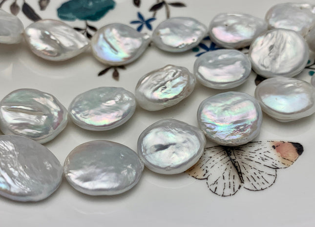 15-23mm Natural White Large Coin Freshwater Pearl Beads Large Size Flat Coin Pearls #1709
