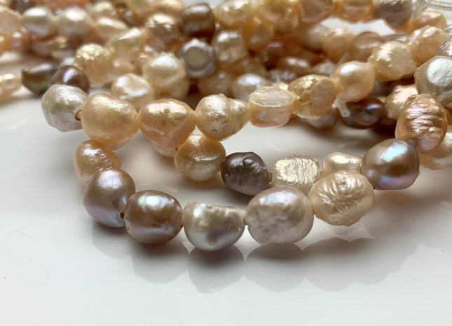 9-10 mm Large Hole Half Strand Freshwater Pearls Potato Rosebud Shape Natural Multi Color Hole 2.2mm Genuine Freshwater Rosebud Pearls #1073