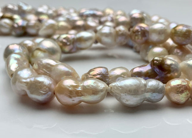 12-18 x 21-25 mm Half Strand Large Hole Baroque Peanut Pearls Natural Pink Color Double Beads Baroque Pearls Peanut Pearls #635