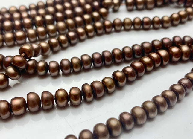 5.5-6mm Dark Chocolate Brown Round Button Freshwater Pearl Beads Genuine Dark Brown Button Freshwater Pearls #56