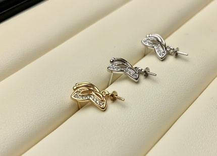 One Pair 925 Sterling Silver Earring Setting With CZ Genuine 925 Sterling Silver Butterfly Studs Findings For Half Drilled Pearls #10367