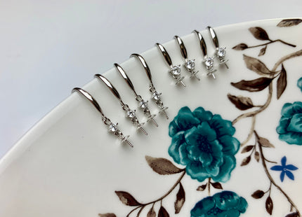 One Pair 925 Sterling Silver Earring Setting With CZ Genuine 925 Sterling Silver Earring Hook Findings For Half Drilled Pearls #10374