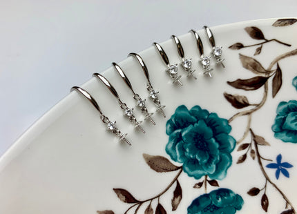One Pair 925 Sterling Silver Earring Setting With CZ Genuine 925 Sterling Silver Earring Hook Findings For Half Drilled Pearls #10374