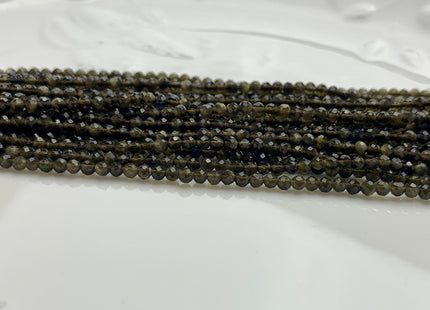 BEST DEAL 2.5 mm Gold Sheen Faceted Round Tiny Obsidian Gemstone Beads Genuine Natural Obsidian Loose Beads 15.5 Inches Strand #2532