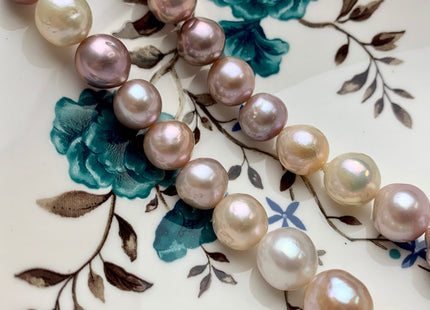 10-13 mm AA Natural Multi Pink Freshwater Baroque/Edison Pearl Beads Limited Edition Off Round Shape Genuine Edison Freshwater Pearl #1047