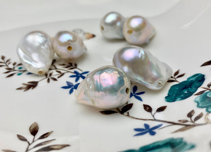 ONE Piece 17-18x25-28 mm AAA Large Hole Jumbo Natural White Baroque Pearl Beads Hole Size 2.2mm Genuine High Luster Baroque Pearls #1714