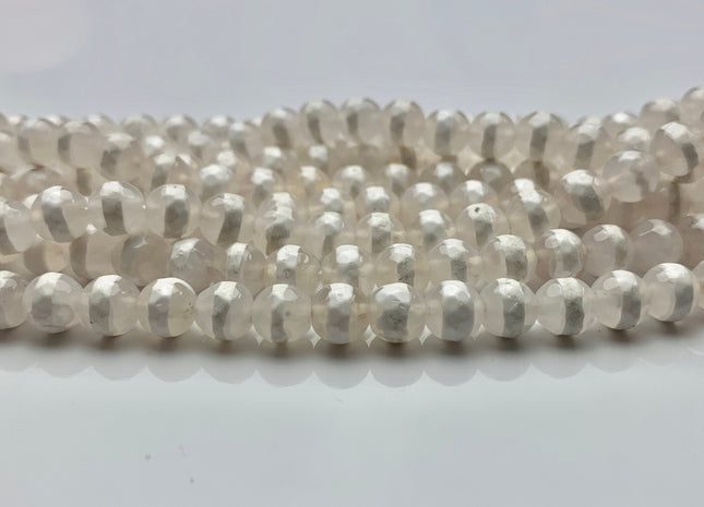 6 mm 8 mm 10 mm 12 mm AAA DZI Tibetan Agate Faceted Round Cream White Stripe Tibetan Agate Gemstone Loose Beads #2564