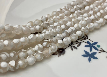 6 mm 8 mm 10 mm 12 mm AAA DZI Tibetan Agate Faceted Round Cream White Football Tibetan Agate Gemstone Loose Beads #2563