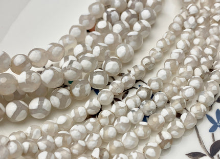 6 mm 8 mm 10 mm 12 mm AAA DZI Tibetan Agate Faceted Round Cream White Football Tibetan Agate Gemstone Loose Beads #2563