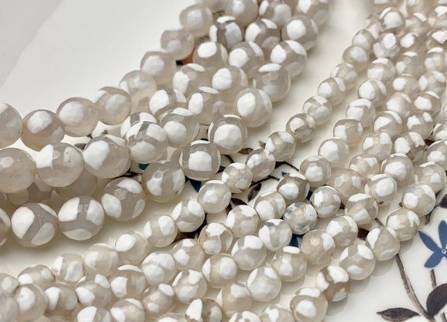 6 mm 8 mm 10 mm 12 mm AAA DZI Tibetan Agate Faceted Round Cream White Football Tibetan Agate Gemstone Loose Beads #2563