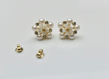 AAAAA Genuine Freshwater Pearl Earring Studs With 925 Sterling Silver/Gold Post Natural White Pearls Cluster Earring Bridal Jewelry #1736-C