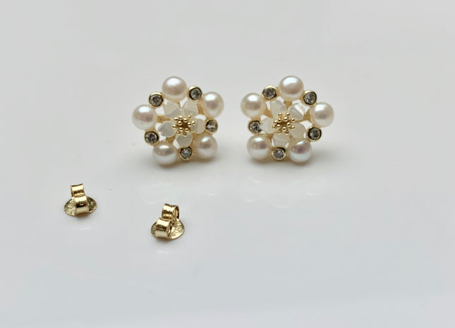 AAAAA Genuine Freshwater Pearl Earring Studs With 925 Sterling Silver/Gold Post Natural White Pearls Cluster Earring Bridal Jewelry #10047-J
