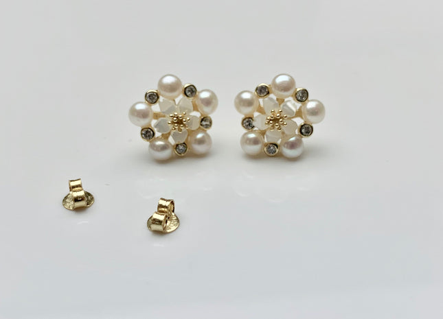 AAAAA Genuine Freshwater Pearl Earring Studs With 925 Sterling Silver/Gold Post Natural White Pearls Cluster Earring Bridal Jewelry #10047-J