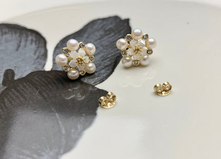 AAAAA Genuine Freshwater Pearl Earring Studs With 925 Sterling Silver/Gold Post Natural White Pearls Cluster Earring Bridal Jewelry #10047-J