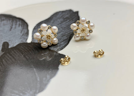 AAAAA Genuine Freshwater Pearl Earring Studs With 925 Sterling Silver/Gold Post Natural White Pearls Cluster Earring Bridal Jewelry #10047-J
