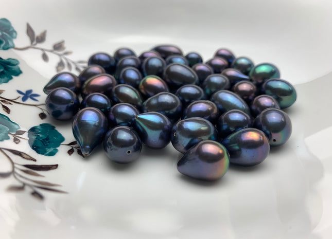 ONE Piece 12-14x14-20 mm AAA Peacock Color Through Hole Rice/Oval Pearl Beads Genuine High Luster TearDrop Shape Pearls #1737