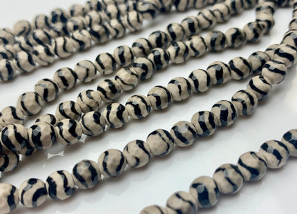 6mm 8mm 10mm 12mm AAA DZI Tibetan Agate Faceted Round Gray And Black Wave Line Tibetan Agate Gemstone Loose Beads #2571