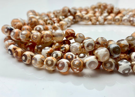 8 mm 10 mm 12 mm AAA DZI Tibetan Agate Faceted Round Orange Brown And White Eye Tibetan Agate Gemstone Loose Beads #2569