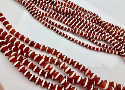 6mm 8mm 10mm AAA DZI Tibetan Agate Faceted Round Orange And White Stripe Tibetan Agate Gemstone Loose Beads #2572