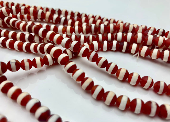 6mm 8mm 10mm AAA DZI Tibetan Agate Faceted Round Orange And White Stripe Tibetan Agate Gemstone Loose Beads #2572