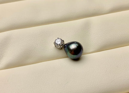 One Piece 925 Sterling Silver/Gold Pendant Setting Findings For Half Drilled Pearls Simple Design W/CZ Sterling Silver Pendant #10376