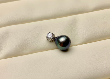 One Piece 925 Sterling Silver/Gold Pendant Setting Findings For Half Drilled Pearls Simple Design W/CZ Sterling Silver Pendant #10376