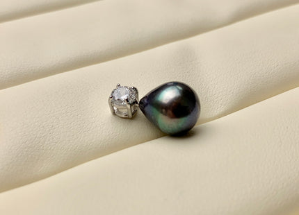One Piece 925 Sterling Silver/Gold Pendant Setting Findings For Half Drilled Pearls Simple Design W/CZ Sterling Silver Pendant #10376