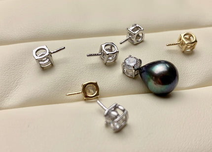 One Piece 925 Sterling Silver/Gold Pendant Setting Findings For Half Drilled Pearls Simple Design W/CZ Sterling Silver Pendant #10376