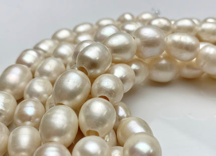 10-11x13-15 mm Half Strand Large Hole Natural White Rice/Oval Freshwater Pearl Beads Hole Size 4.0 mm Genuine Large Hole Pearls #1745